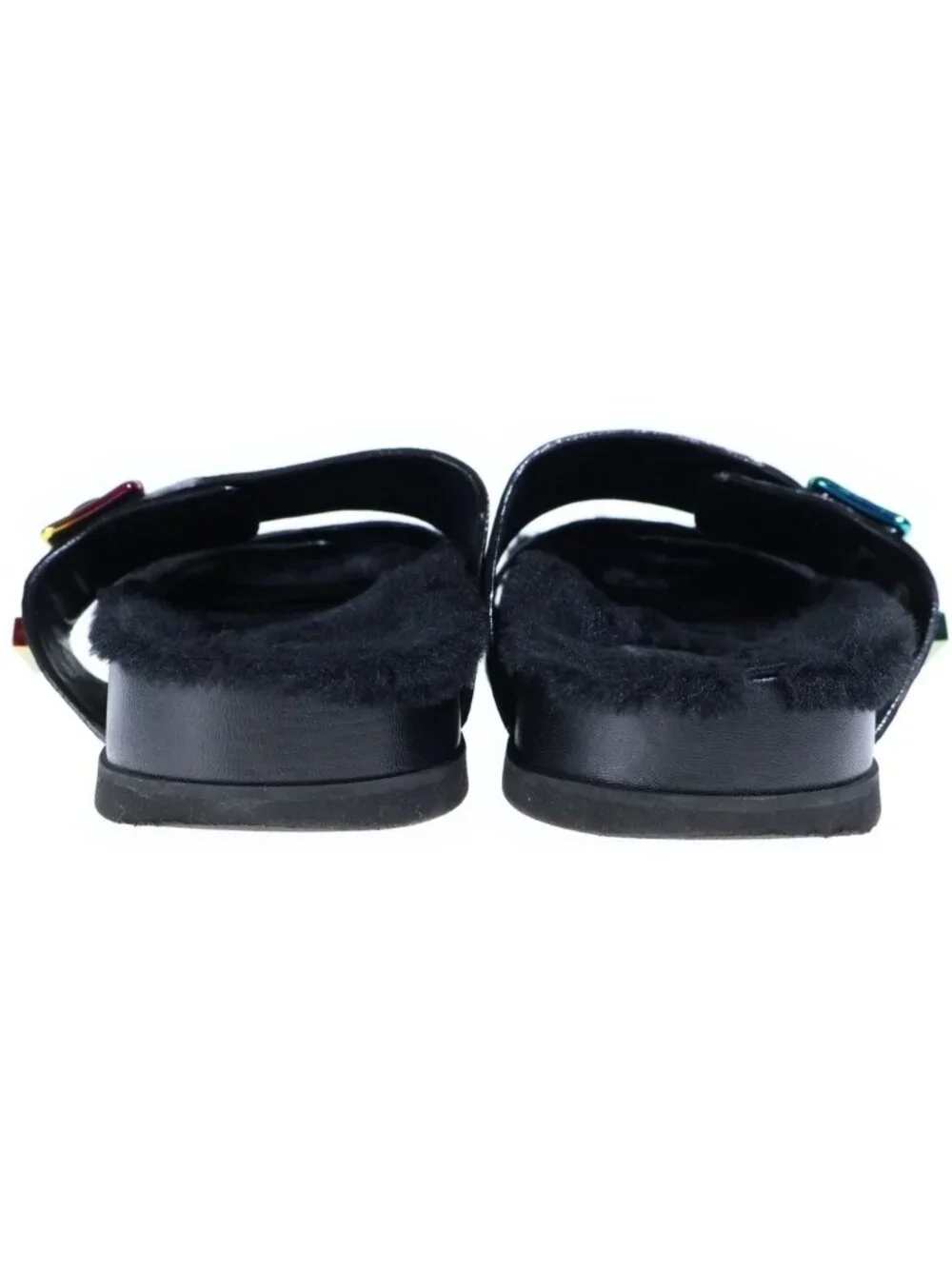 Louis Vuitton Monogram Mirabeau Line Empreinte Leather Sandals Shoes Fur Black